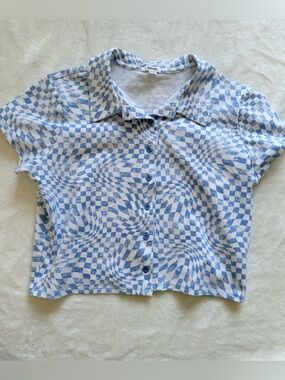 Garage Checkered Button-Up Crop Top